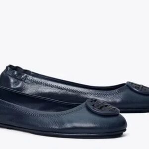 Tory Burch Minnie Travel Ballet Flat, Navy Blue, Size 9